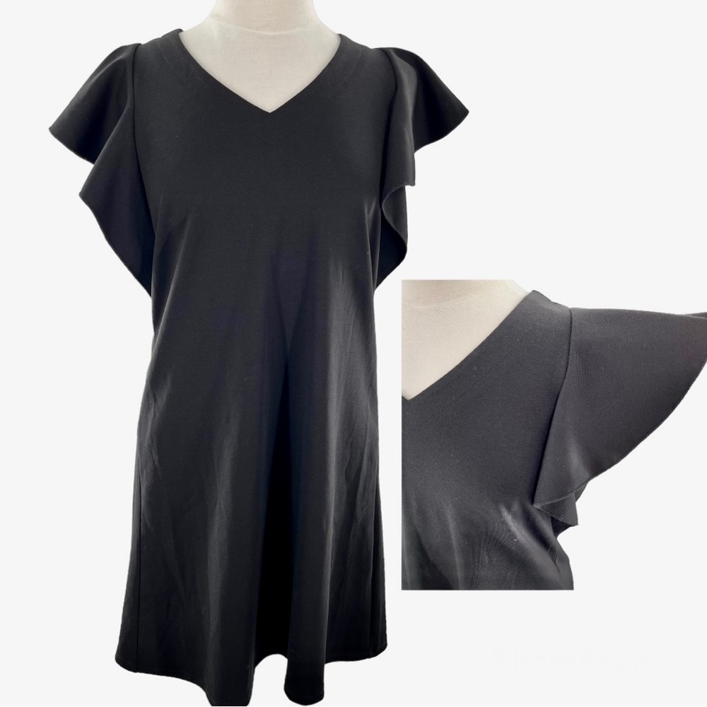 NWT All For Color Dress Sheath Flutter Sleeves Short Sleeves Black Flowy Small